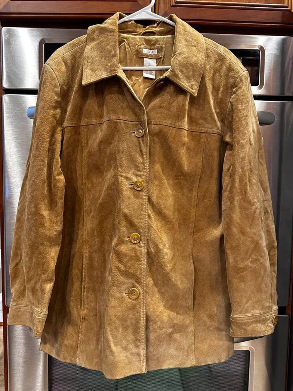 Vintage Cherokee Genuine Leather Womens Coat Sz L Brown Button Southern Cowgirl